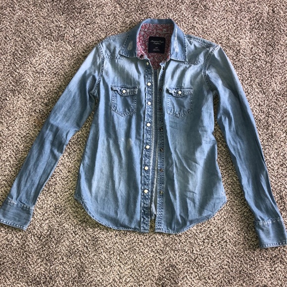 American Eagle Outfitters Tops - American Eagle Distressed Denim Button Down Shirt